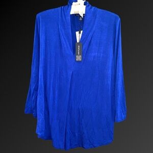 Cable & Gauge Royal Blue Cowl Neck Blouse with 3/4 Sleeve NWT